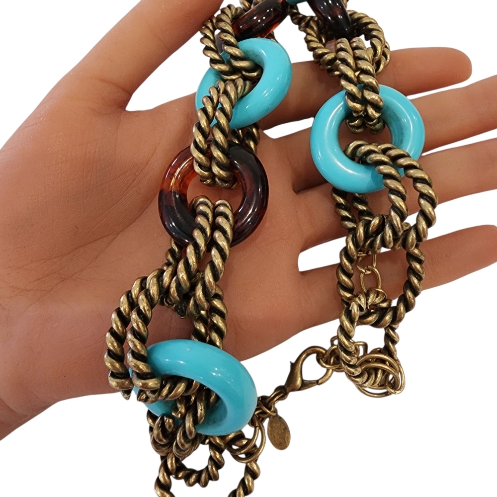 Chico's necklace chunky necklace boho open link turquoise brown - Picture 8 of 15